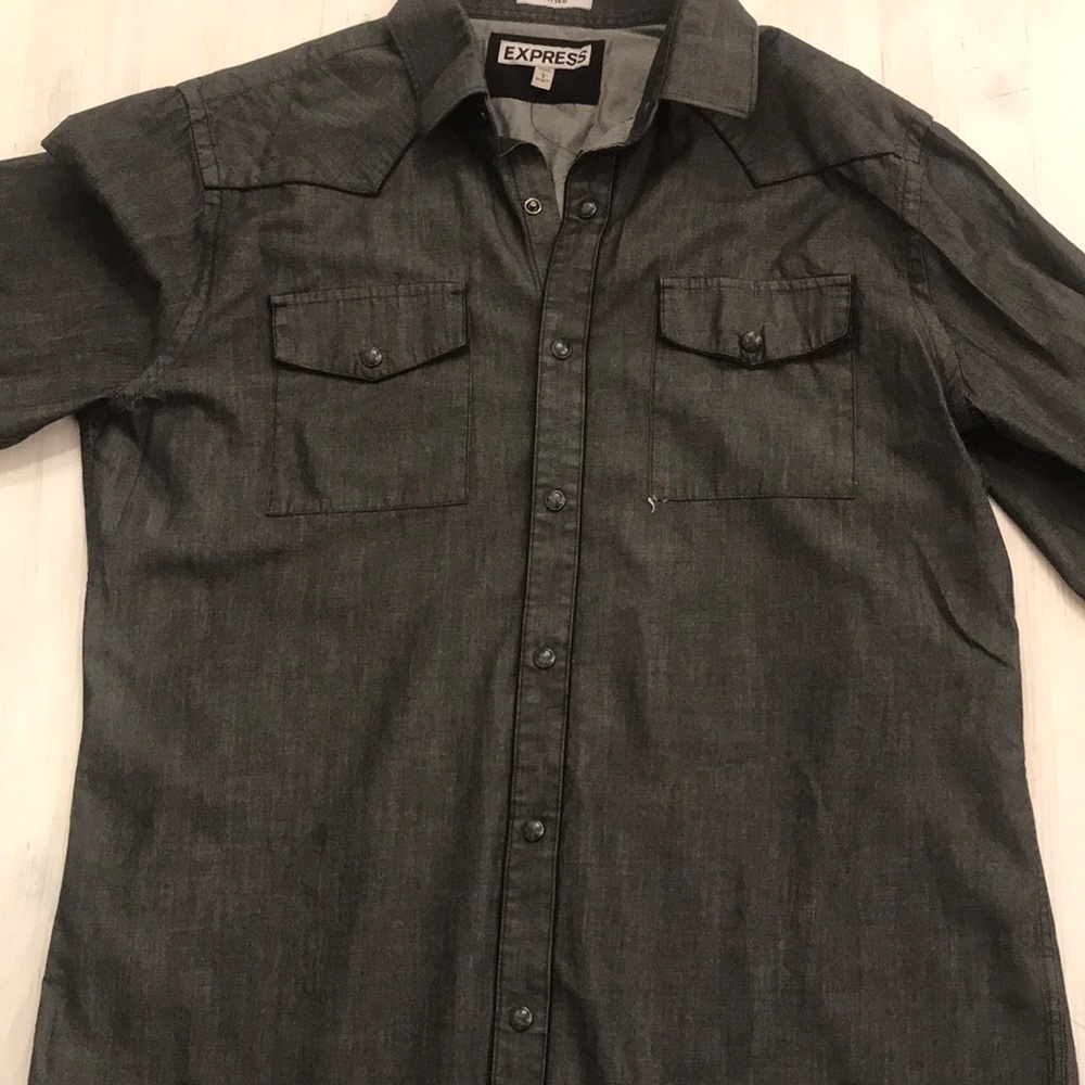Express Dark Gray Button Down Shirt - image 6